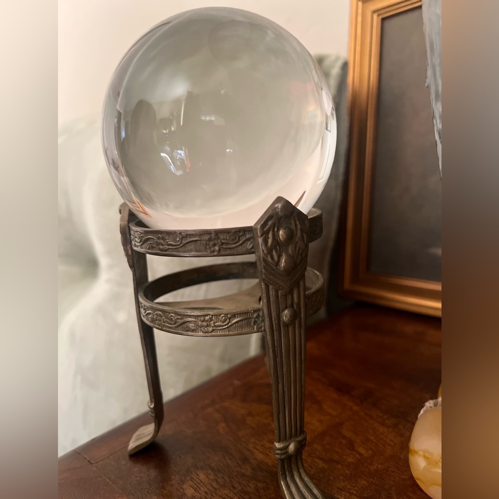 Ornate Metal Stand with Crystal Ball